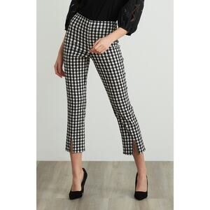 Joseph Ribkoff Womens 12 Black White Gingham High-Waist Cropped Slim-Hem Pants
